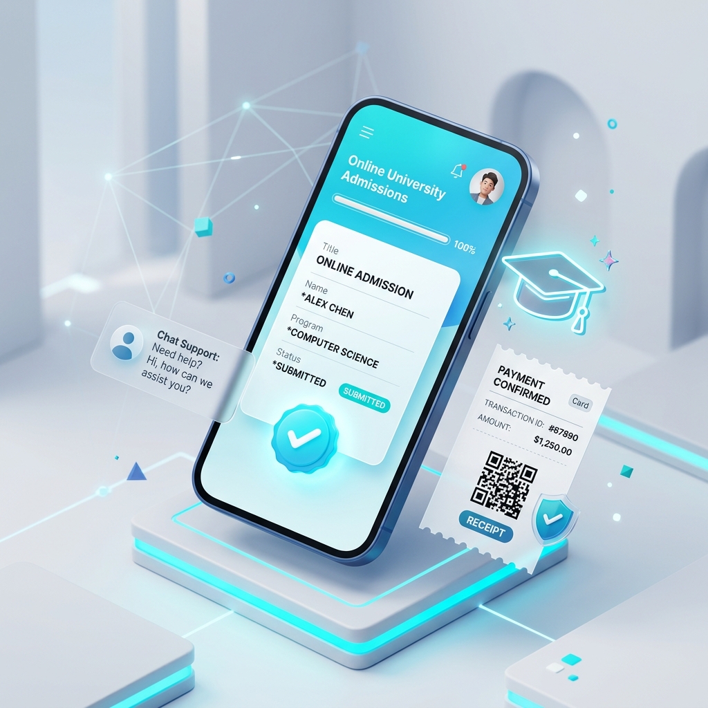 Ilustrasi alur pendaftaran online Politeknik Takumi
